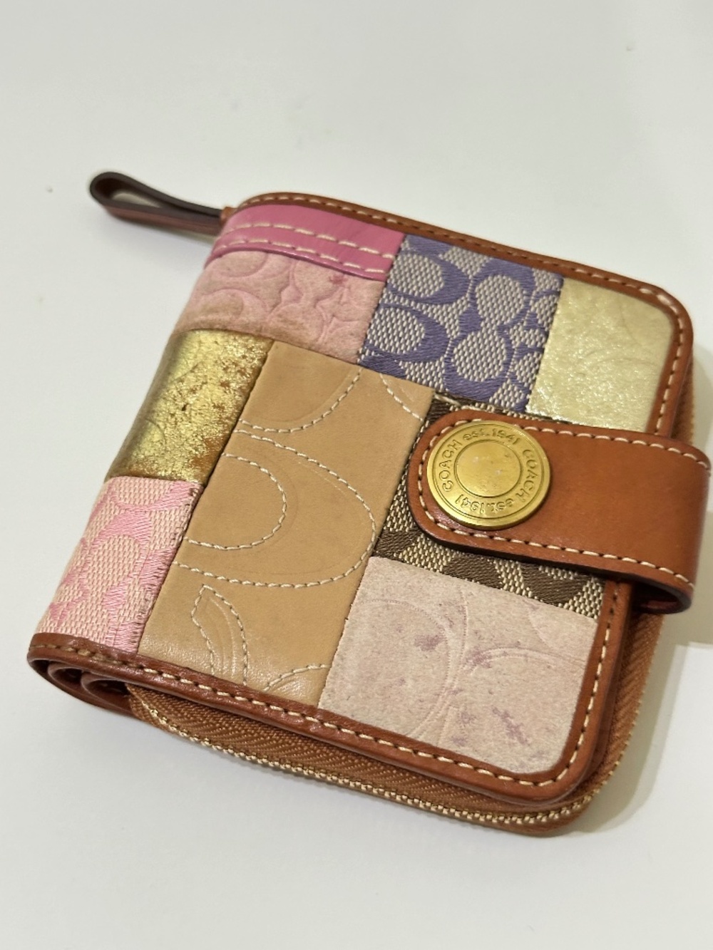 Vintage Coach Multicolor Leather Canvas Suede Patchwork Bi-fold Wallet Y2K